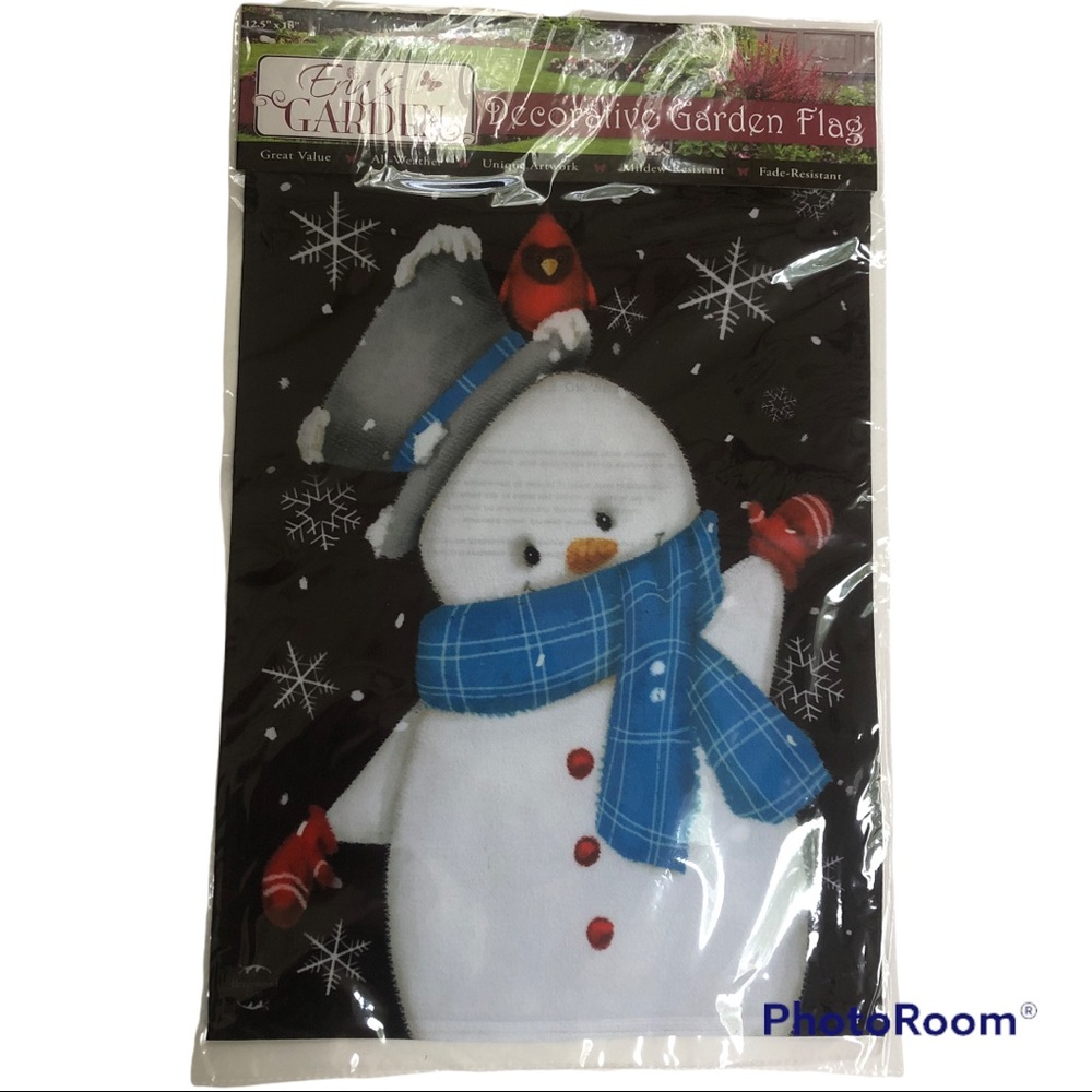 Erins Garden Jolly Winter Snowman Decorative Garden Flag NWT‎